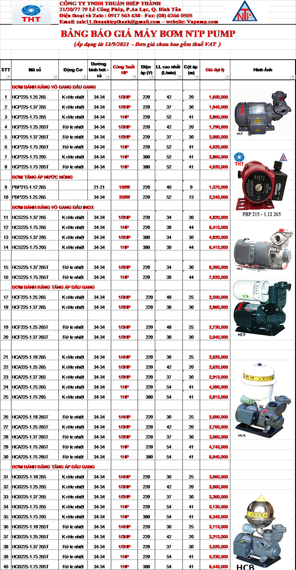 Bảng Giá Máy Bơm Nước NTP Chính Hãng