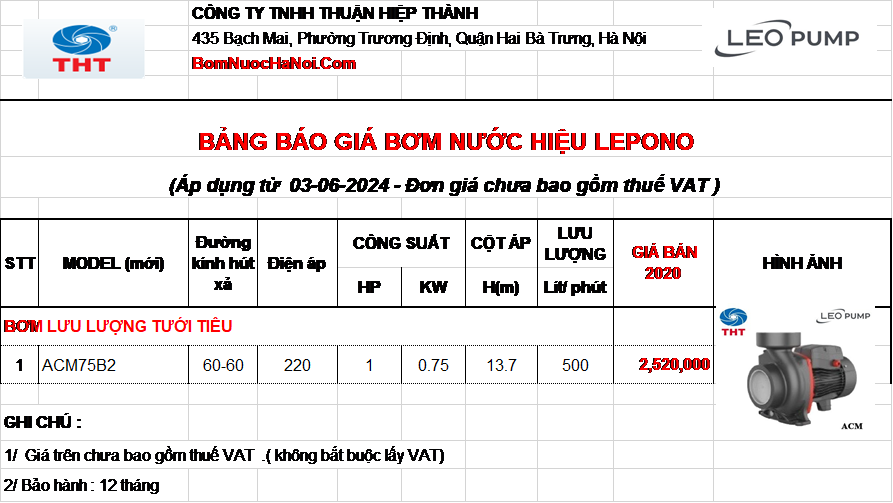 Bảng giá Máy Bơm Lưu Lượng Lepono 1HP - 750W