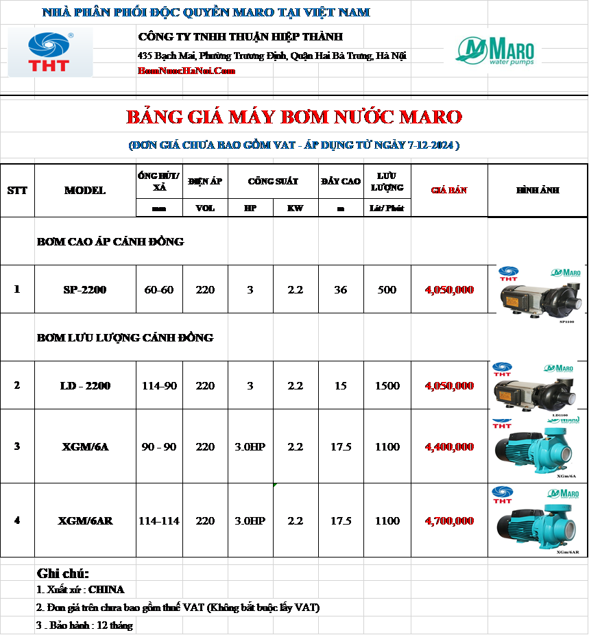 Bảng giá Máy Bơm Lưu lượng Maro 3HP - 2.2Kw