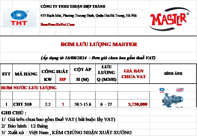 Bảng giá Máy Bơm Tưới Lưu lượng Lớn Master 3HP - 2.2Kw