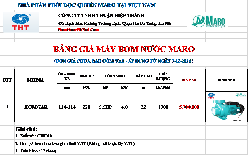 Bảng giá Máy Bơm Lưu Lượng Maro 5.5HP - 4Kw