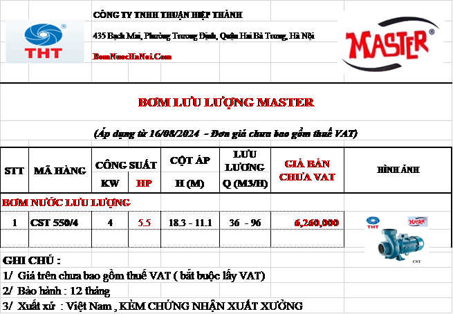 Bảng giá Máy Bơm Lưu Lượng Master 5HP - 3.7Kw