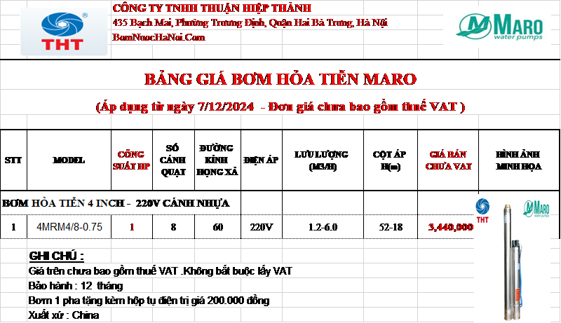 Bảng giá máy bơm hỏa tiễn Maro 1HP giá rẻ