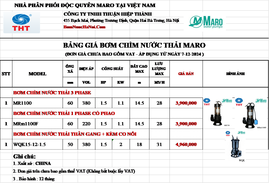 Bảng giá máy bơm nước 1.5HP ngựa Maro