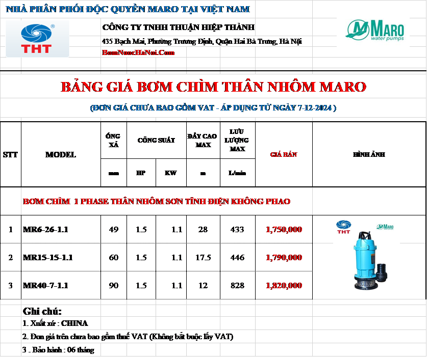 Bảng giá máy bơm nước 1.5HP ngựa Maro