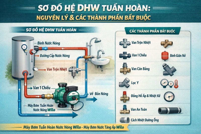 Sơ đồ nguyên lý hệ thống tuần hoàn nước nóng