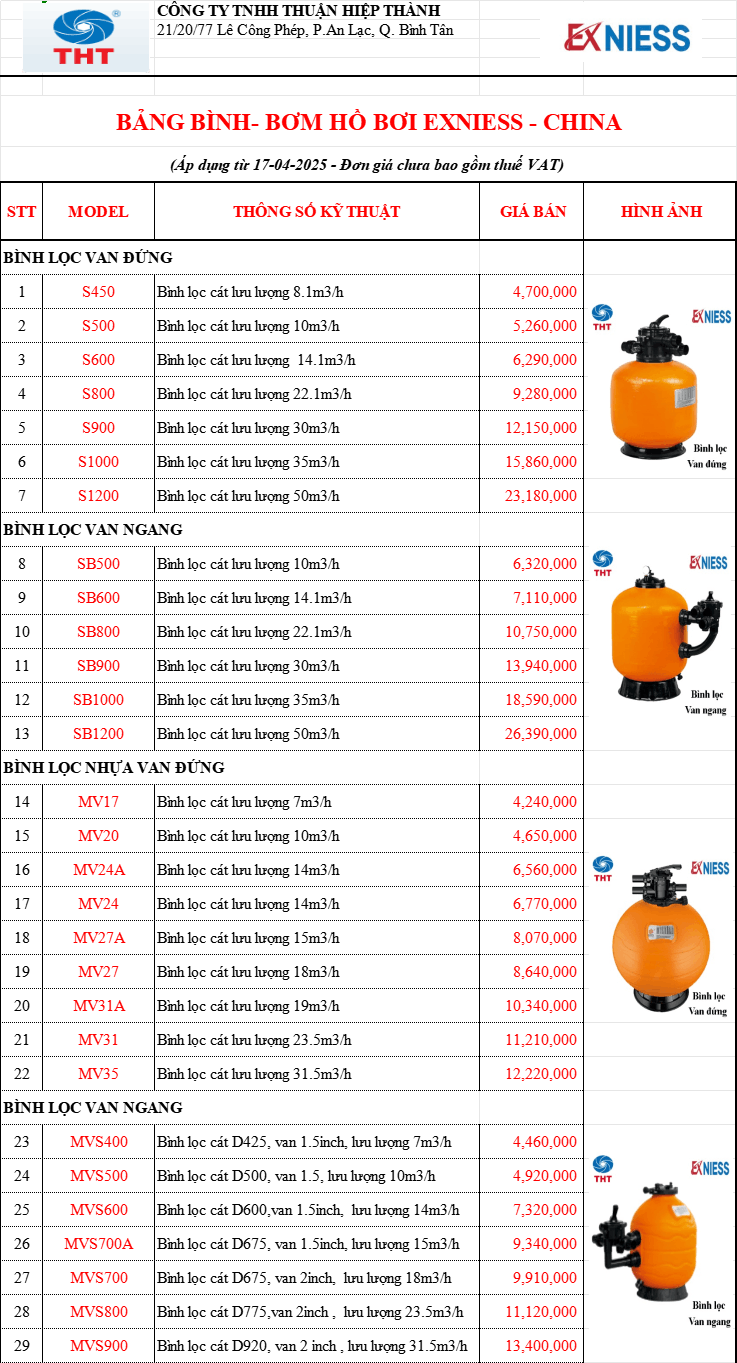 Bảng Giá Máy Bơm Hồ Bơi EXNIESS Chính Hãng Chiết Khấu Cao