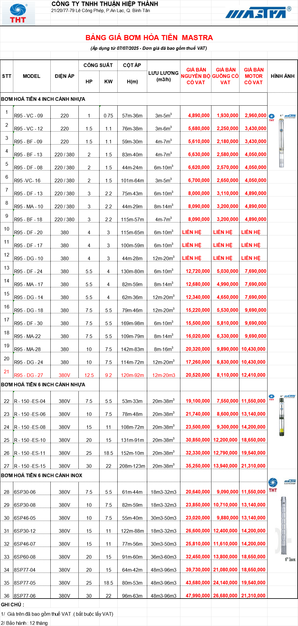  Bảng Giá Máy Bơm Nước MASTRA Chính Hãng Chiết Khấu Cao