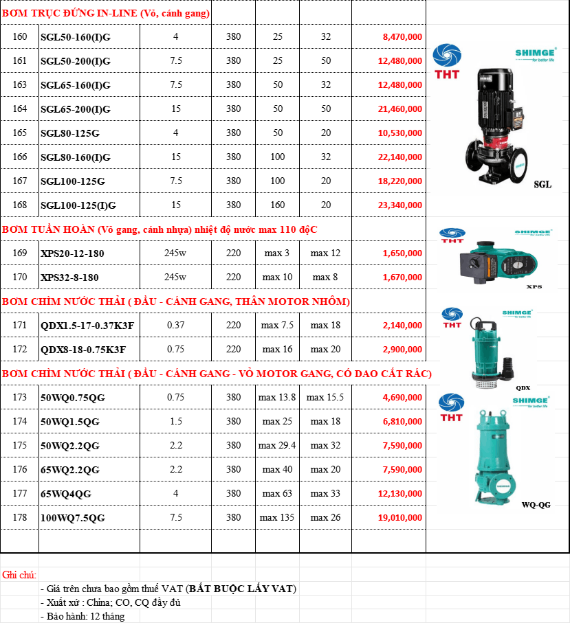  Bảng Giá Máy Bơm Nước SHIMGE Chính Hãng Chiết Khấu Cao