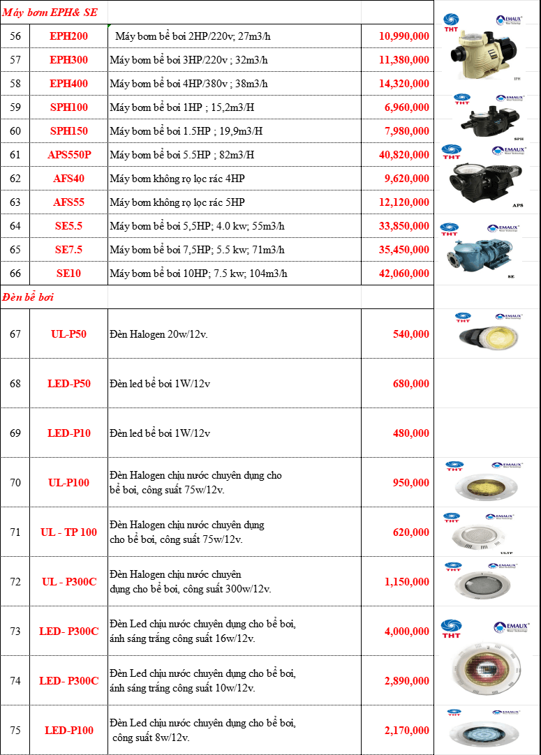 Bảng Giá Máy Bơm Hồ Bơi EMAUX Chính Hãng Chiết Khấu Cao