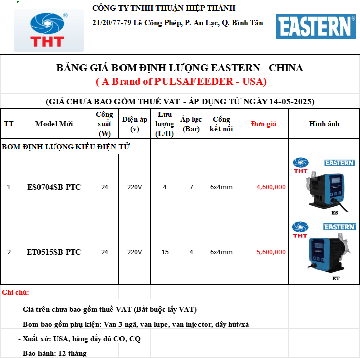  Bảng Giá Bơm Định Lượng EASTERN Chính Hãng Chiết Khấu Cao