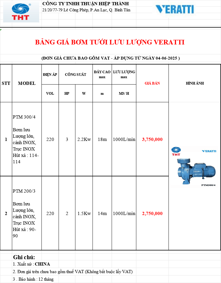  Bảng Giá Máy Bơm Nước VERATTI Chính Hãng Chiết Khấu Cao