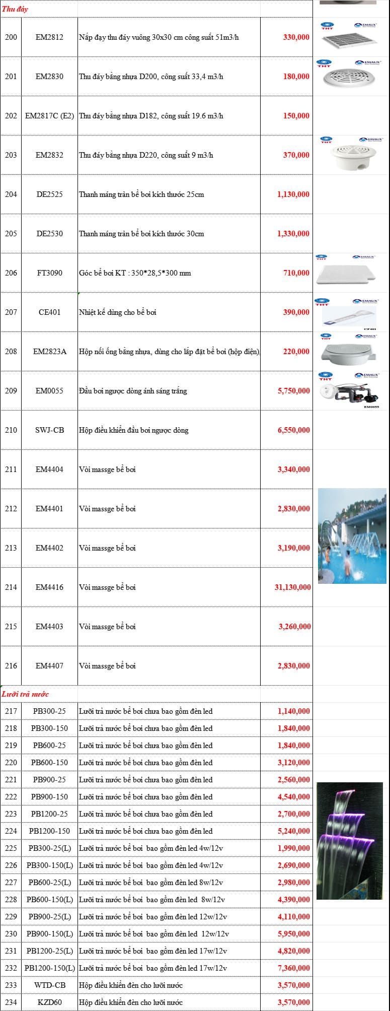 Bảng giá bơm hồ bơi Emaux 7