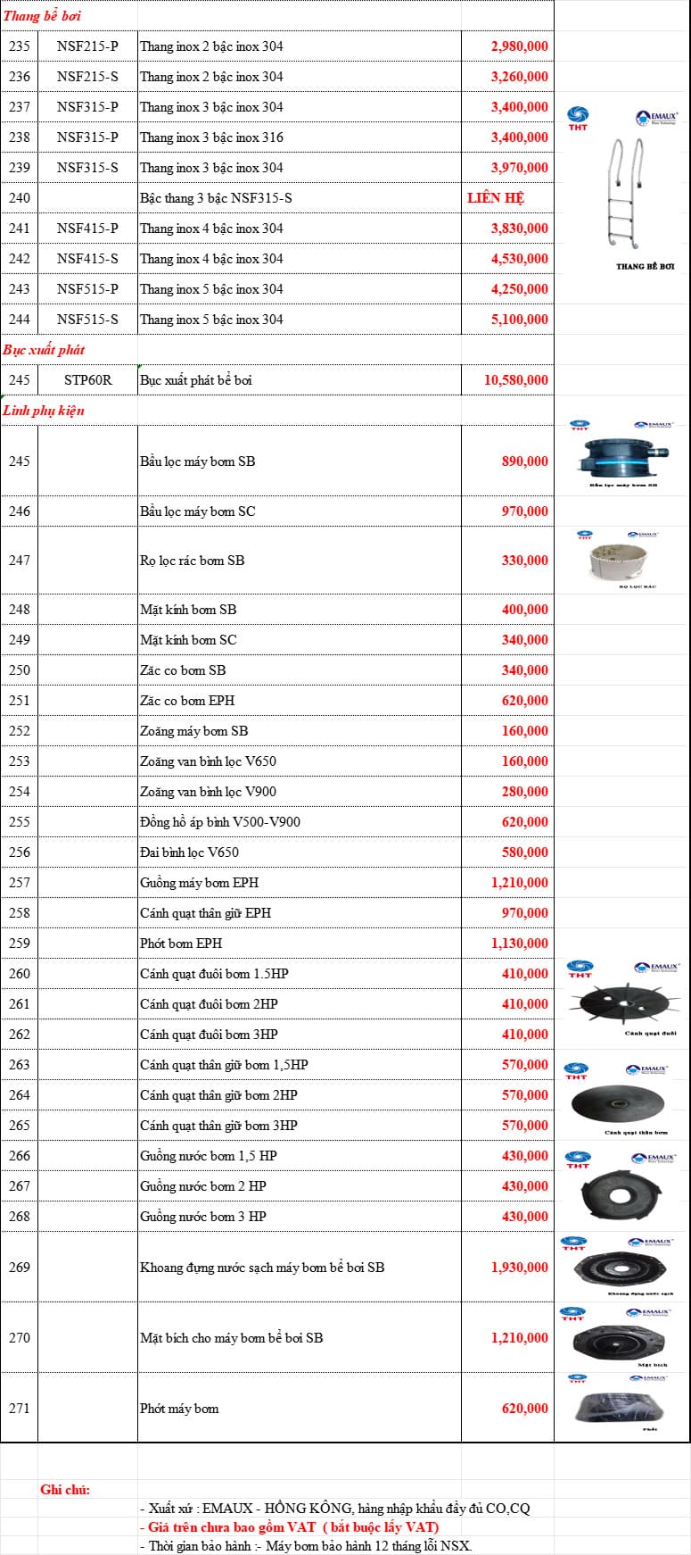 Bảng giá bơm hồ bơi Emaux 8