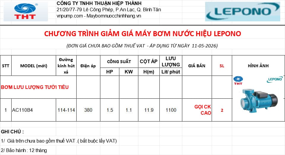 Thanh lý bơm Lepono