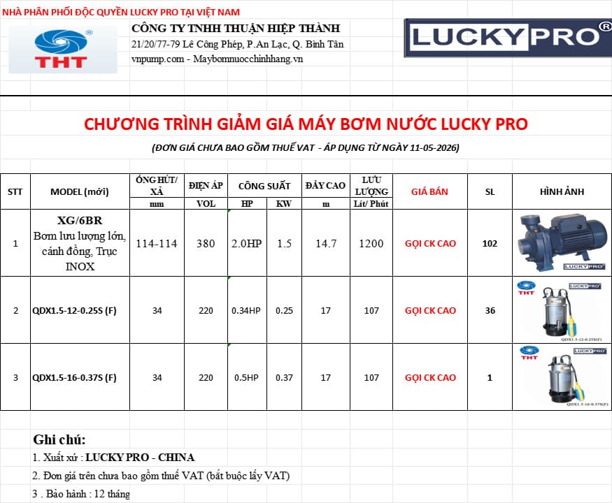 Thanh lý bơm Luckypro