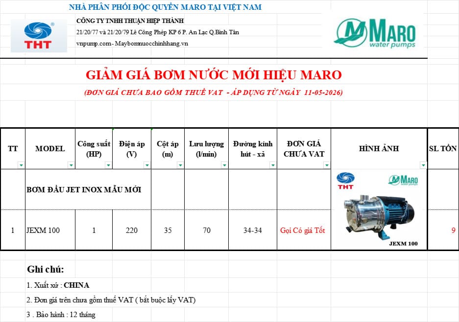 Thanh lý bơm tăng áp Maro 2