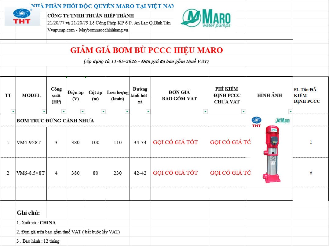 Thanh lý bơm trục đứng Maro