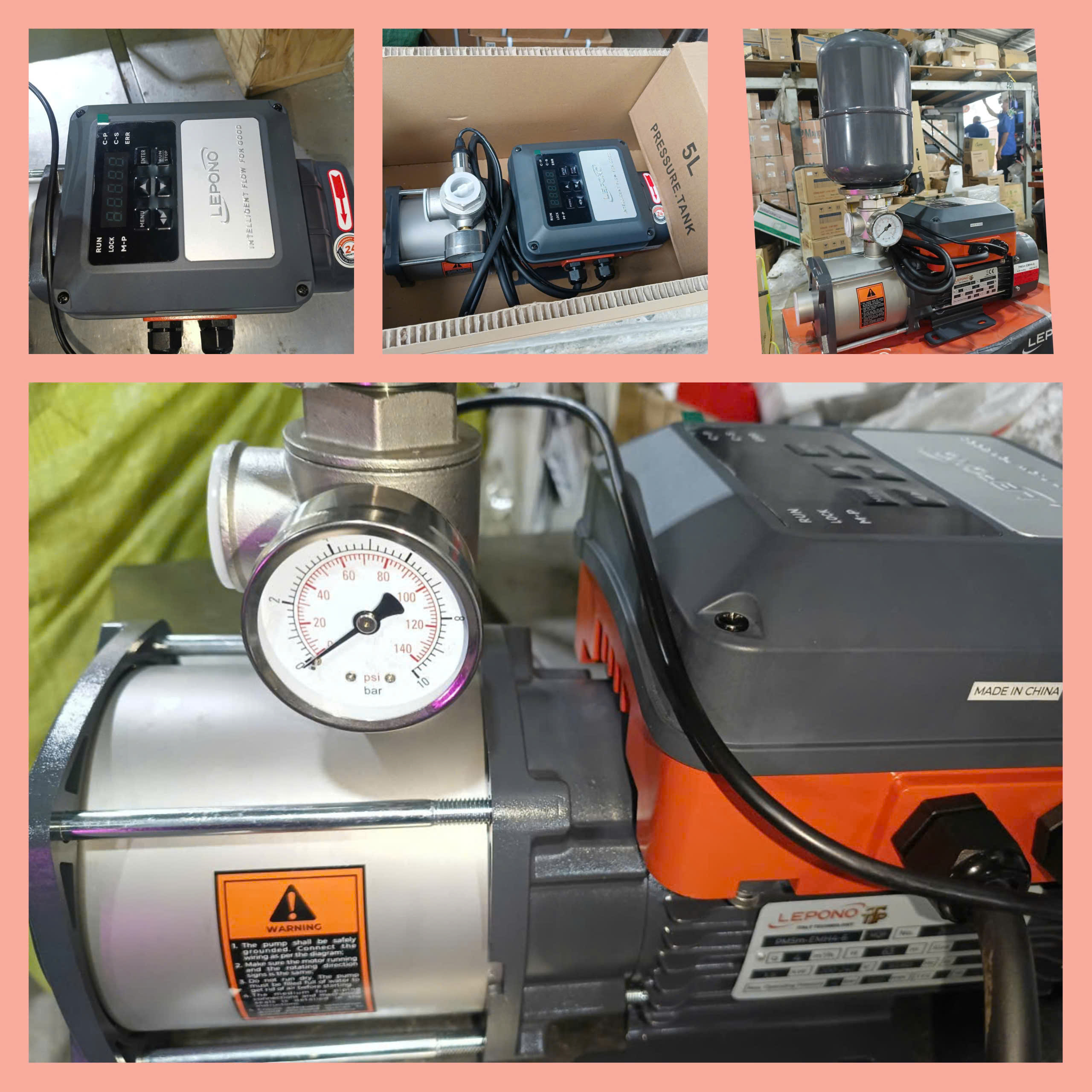 Bơm tăng áp biến tần cánh inox LEPONO PM5m-EMH3-4 0.75KW 220V